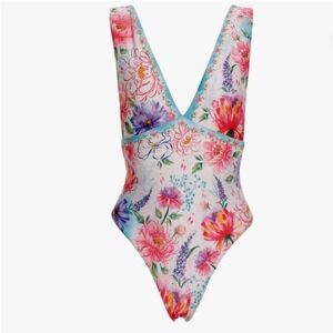 Agua Bendita Tulipa Chroma 18156 Floral One Piece Swimsuit Multicolor Large NEW